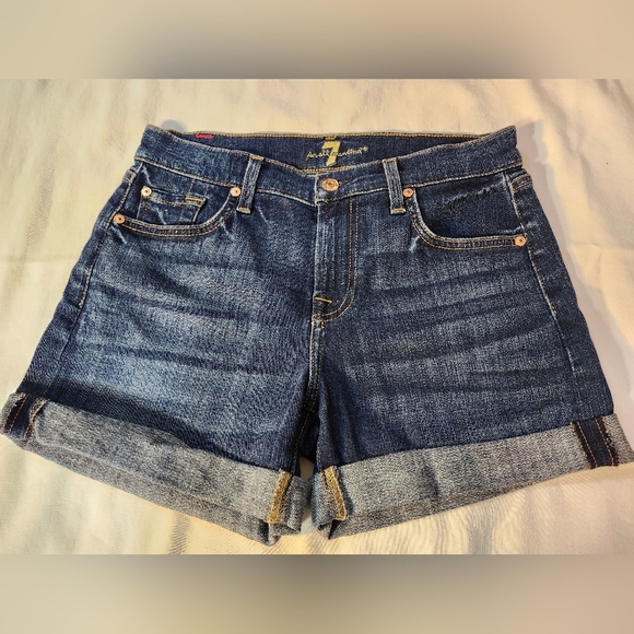 7 For All Man Kind Denim Blue Women's Shorts Sz 25 - Picture 1 of 7